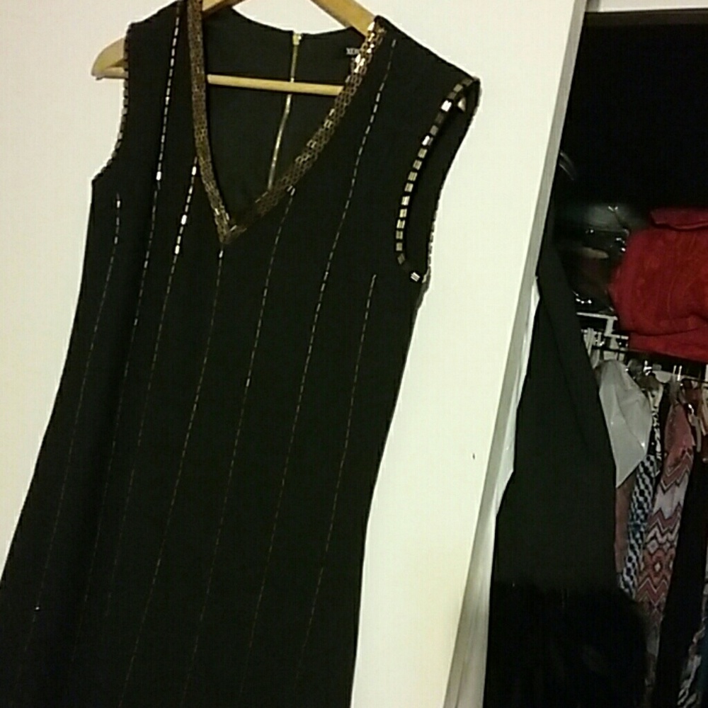 Black dress with gold beading